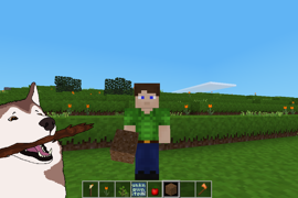 Demonstrates the `wield3d` functionality, showing the held dirt at a unique tilt and position