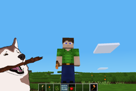 Demonstrates the `wield3d` functionality, showing the held axe at a unique tilt and position.