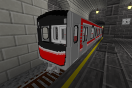A 30000 Series train pulls into a station.