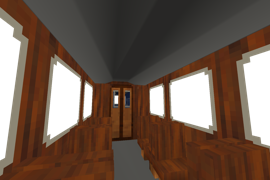 Interior of the passenger wagon, looking towards the locomotive