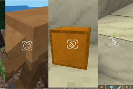 Shows pointing at a tamed entity, a regular entity, dropped item, and at falling node