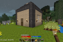 A simple house, a farm, and a cow