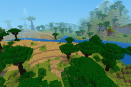 tropical rainforest and baobab tree seen in the distance