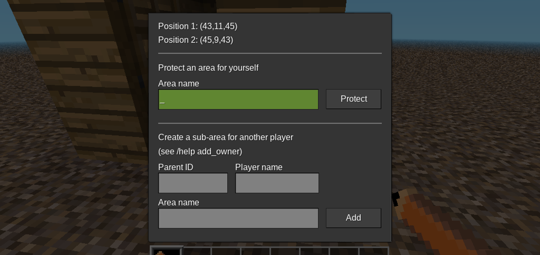 Areas' helper tools screenshot